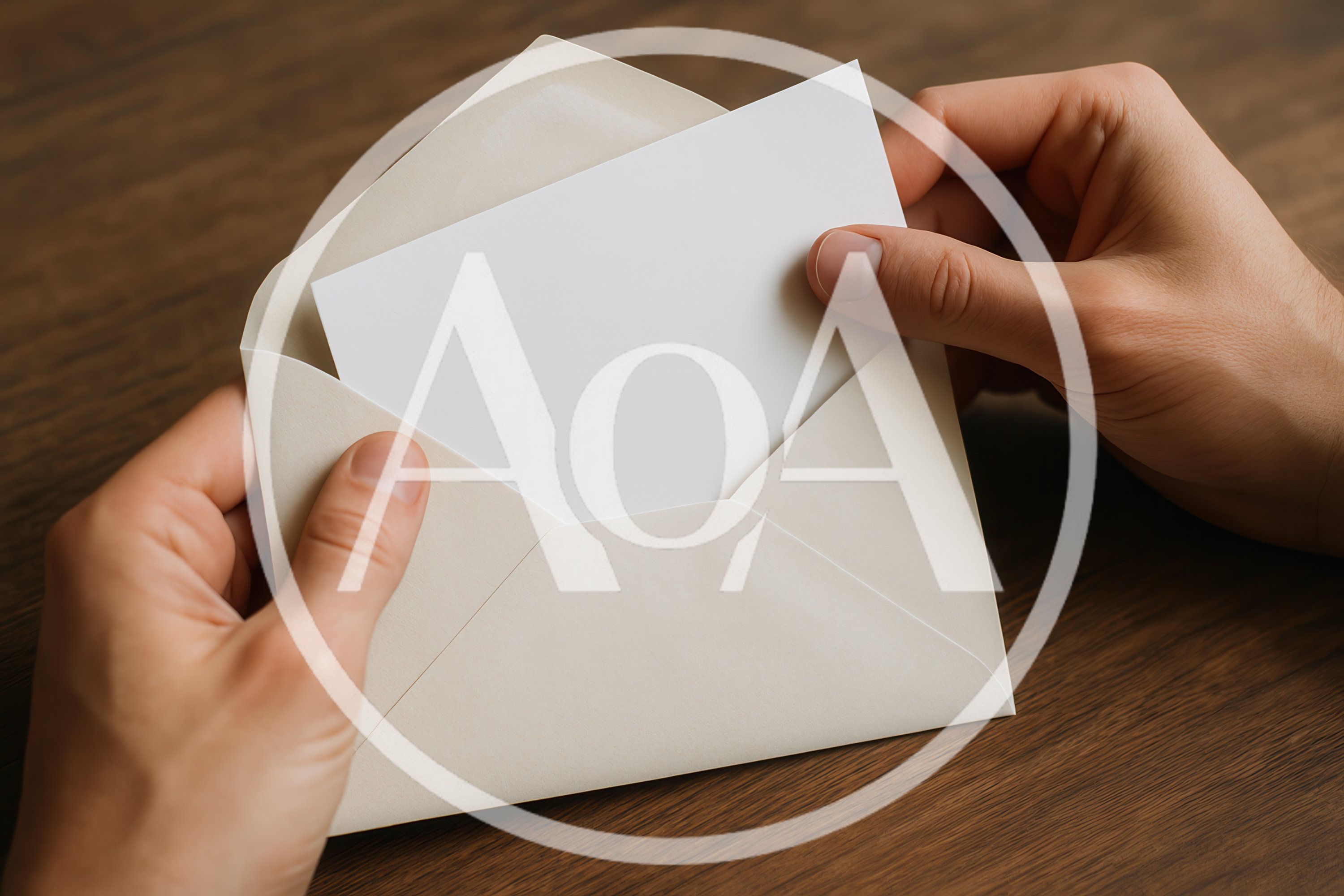 Hands Holding A Blank Card In An Envelope