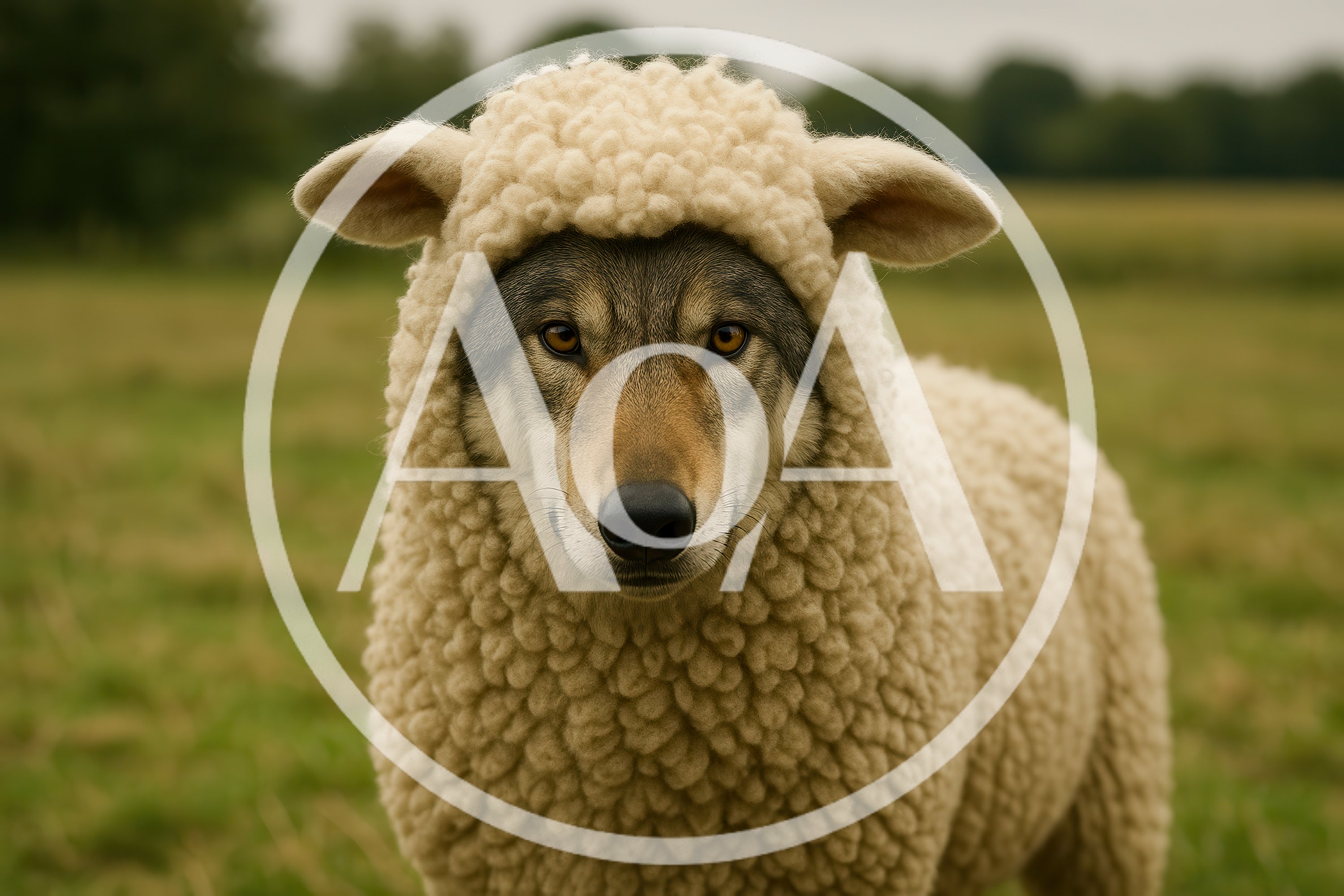 Wolf Wearing A Realistic Sheep Costume In A Field