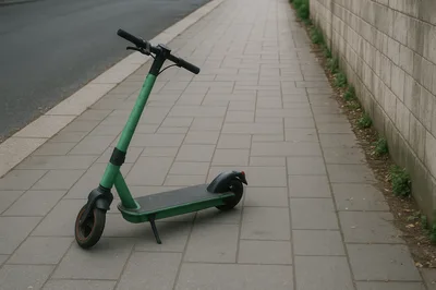 Green Electric Scooter Parked On A City Sidewalk