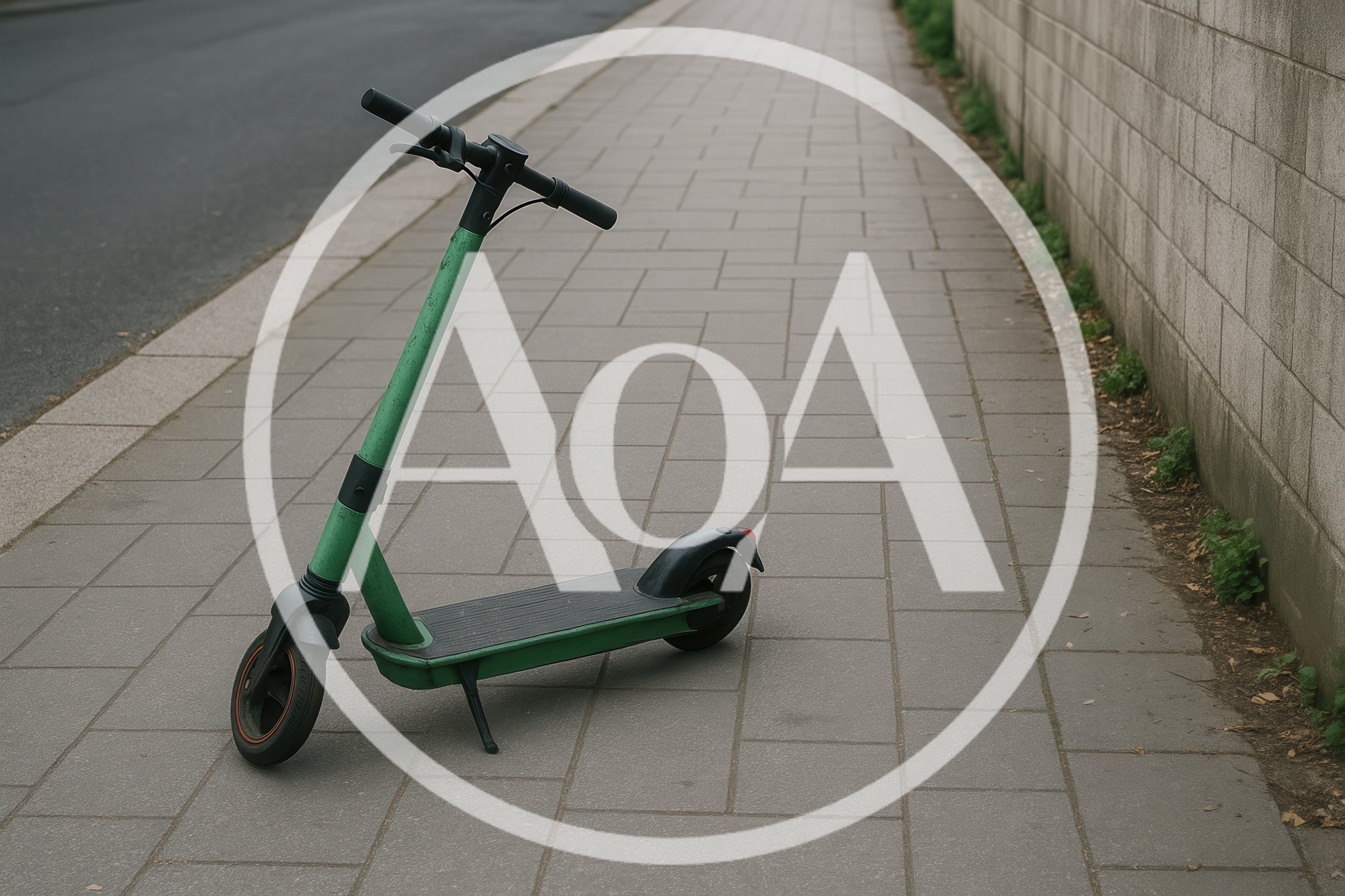 Green Electric Scooter Parked On A City Sidewalk