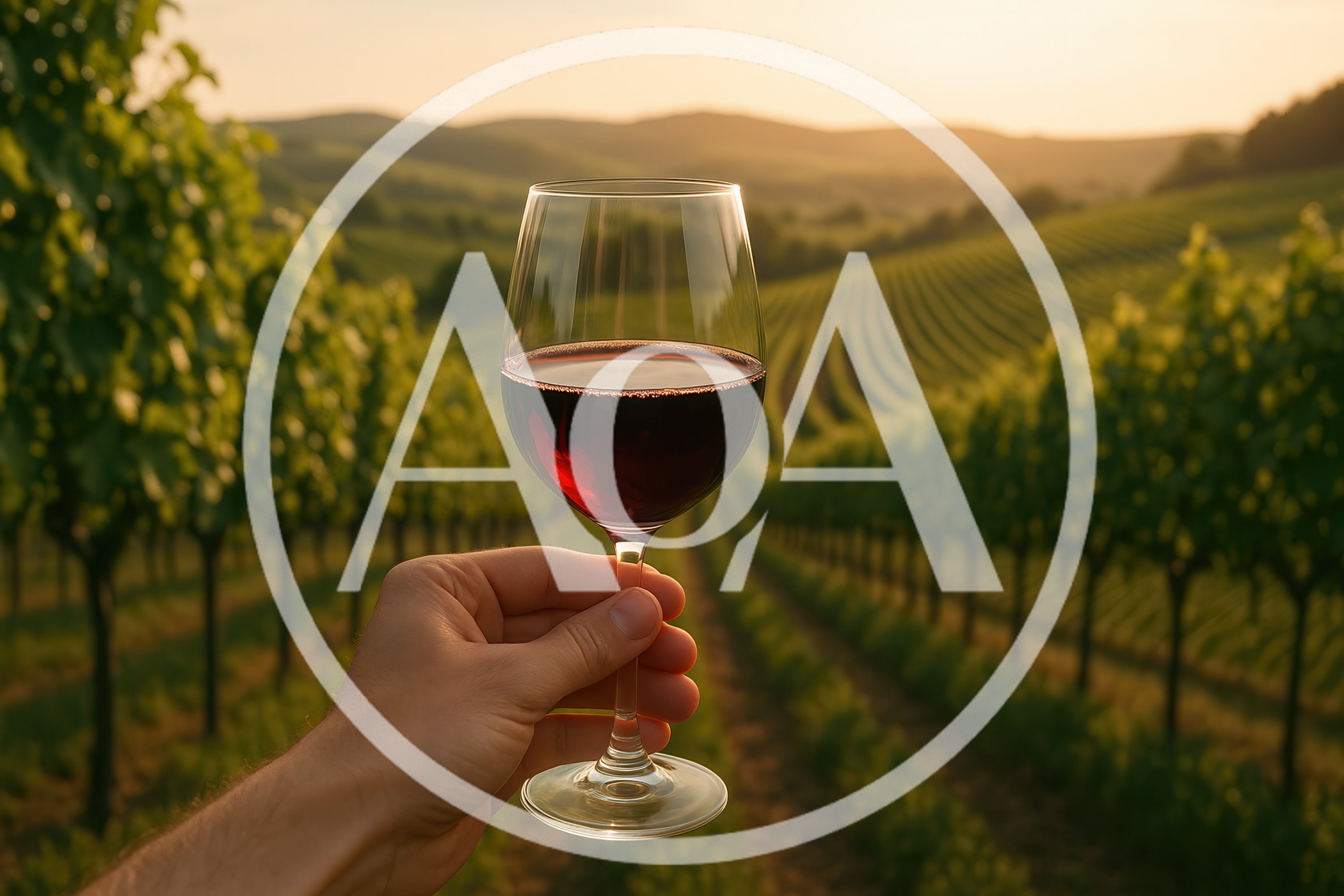 Hand Holding A Glass Of Red Wine In A Vineyard