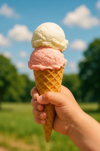 Child Holding A Double Scoop Ice Cream Cone