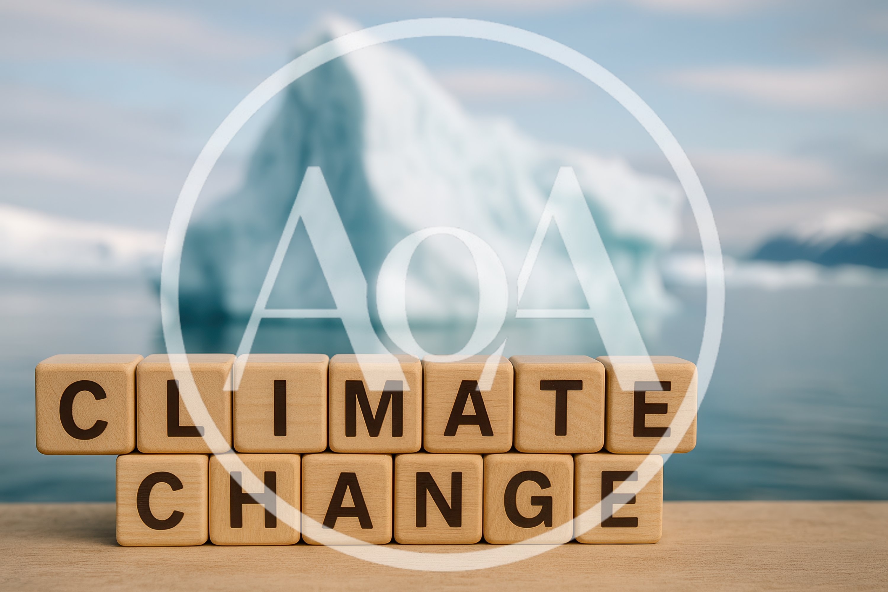 Climate Change Text On Wooden Blocks With Iceberg Background