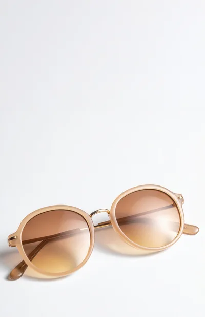 Beige Round Frame Sunglasses on White Background