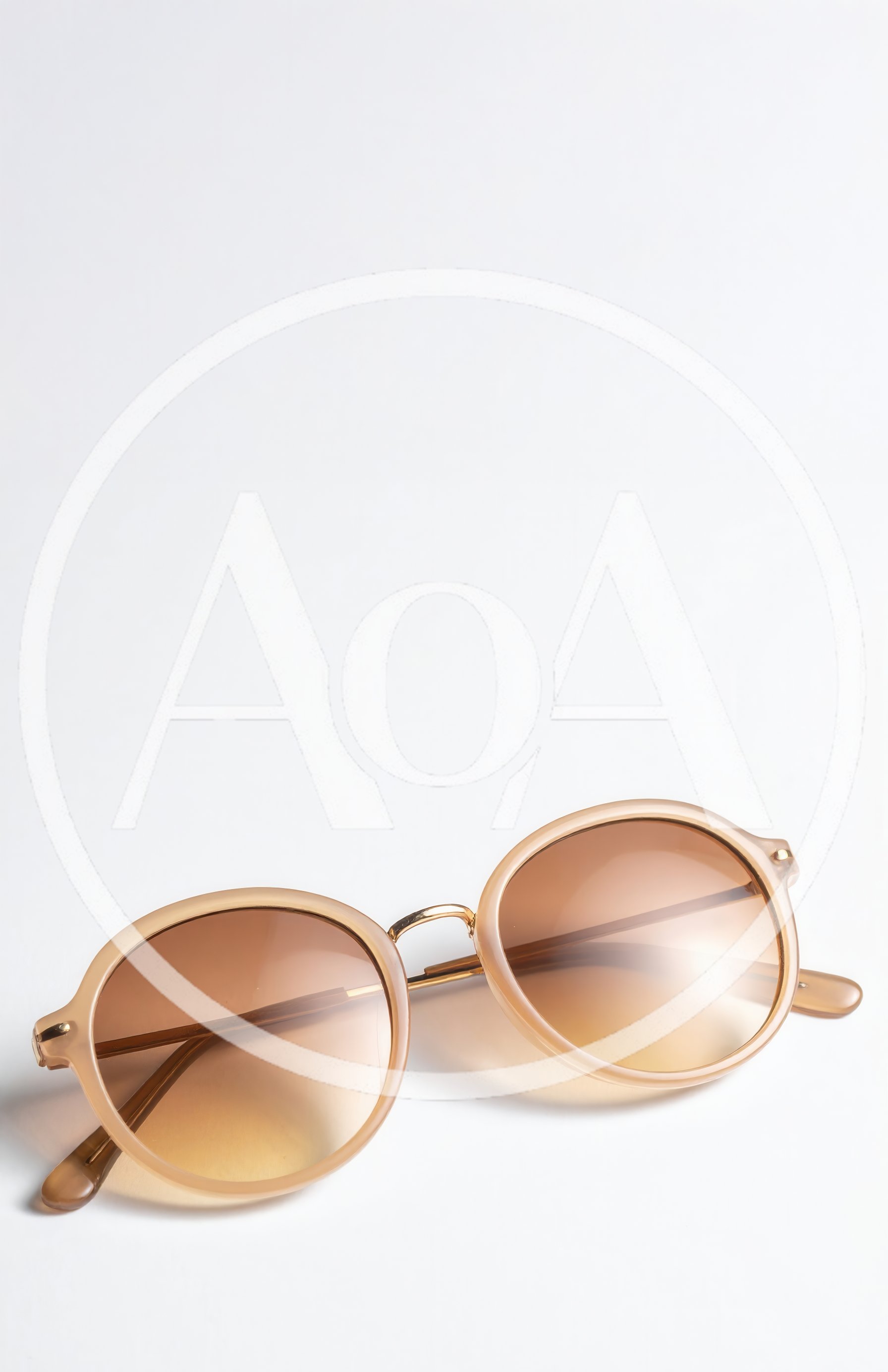 Beige Round Frame Sunglasses on White Background