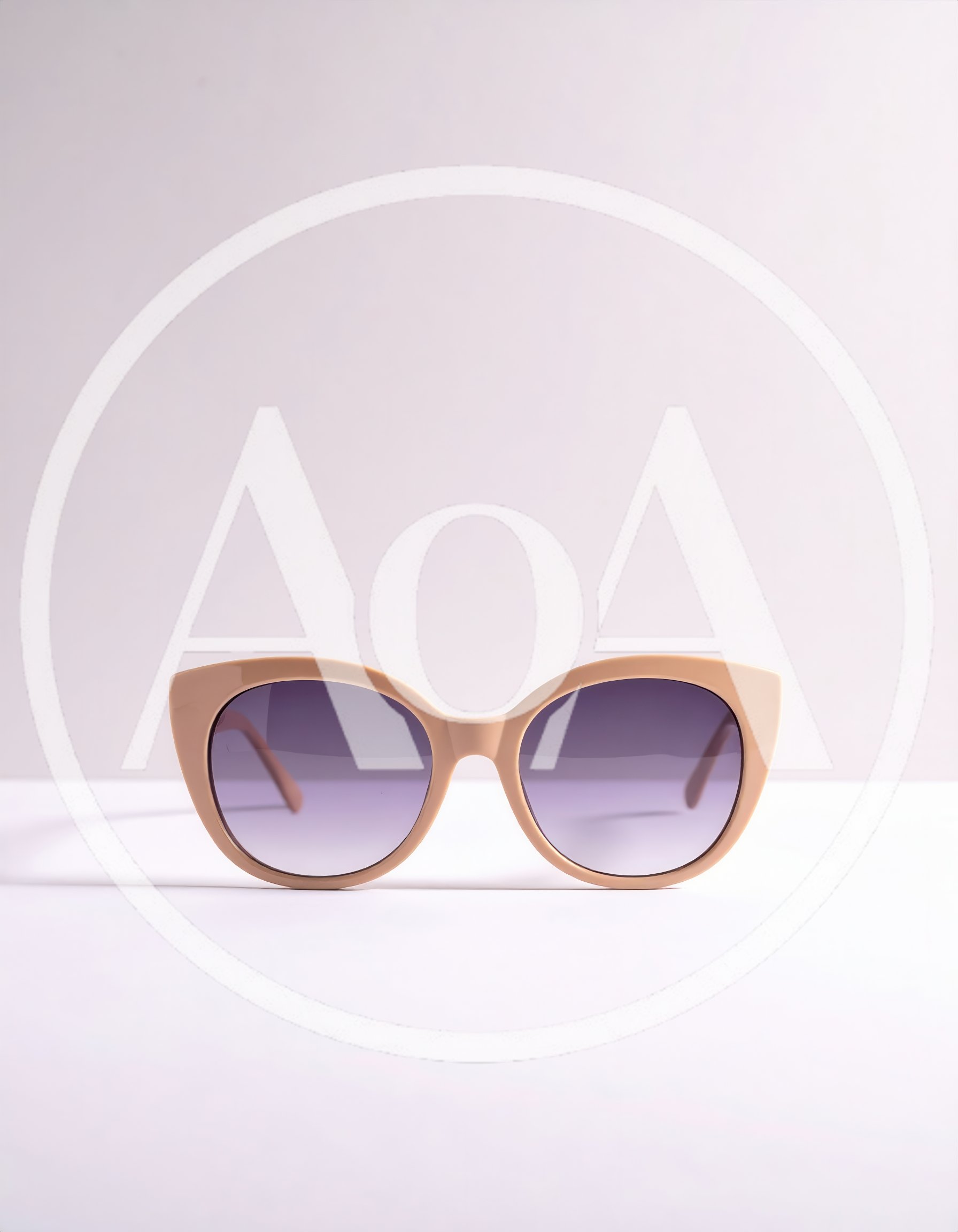 Beige Cat Eye Sunglasses On White Background