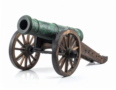 Antique Bronze Cannon On Wooden Carriage