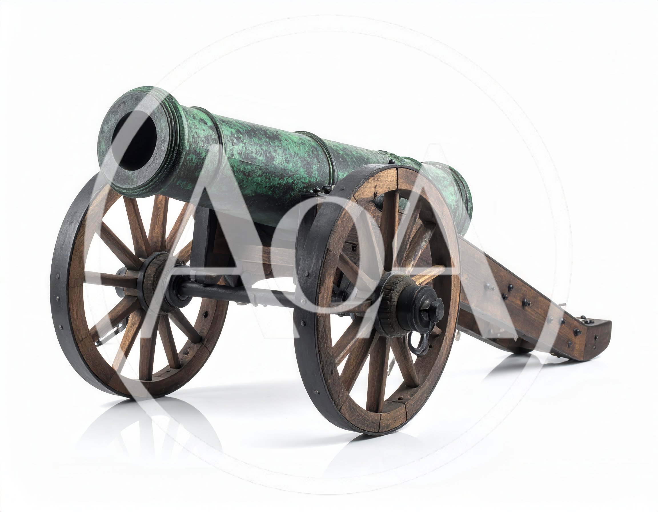 Antique Bronze Cannon On Wooden Carriage