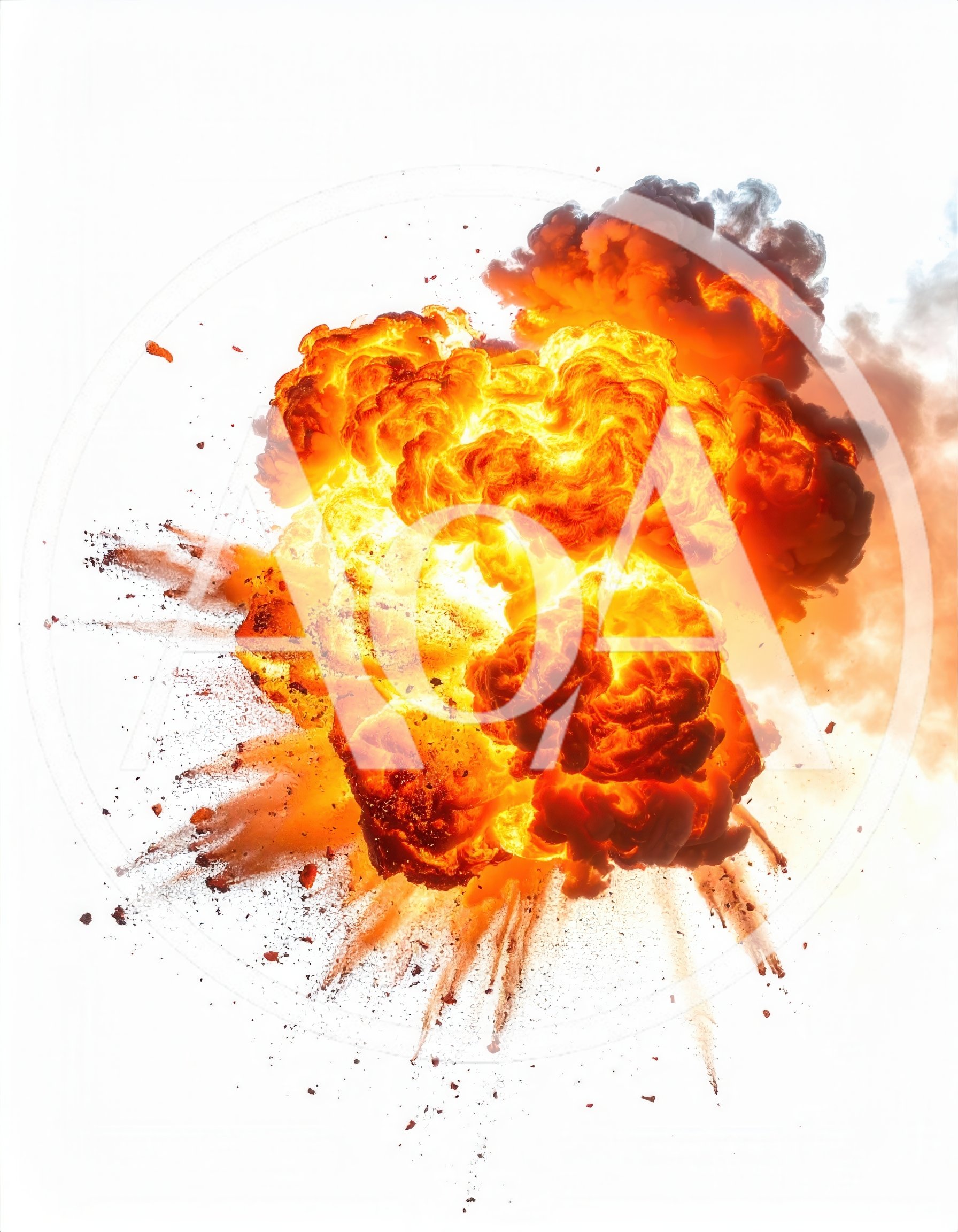 Massive Fiery Explosion With Debris And Smoke