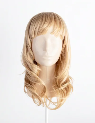 Blonde Wavy Wig On A Mannequin Head