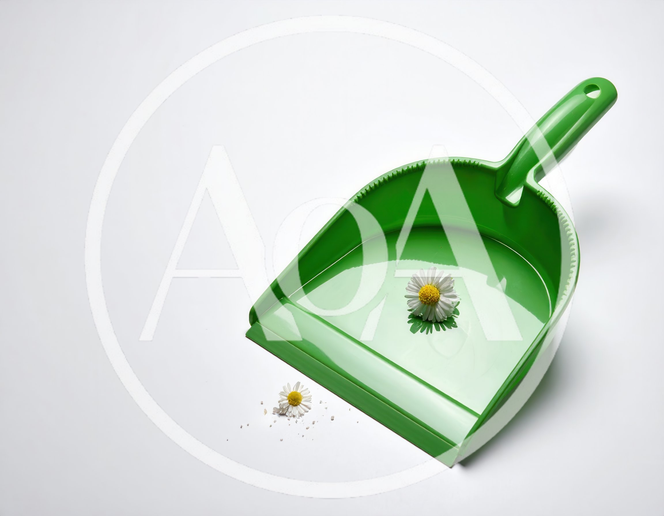 Green Plastic Dustpan With Two Daisy Flowers