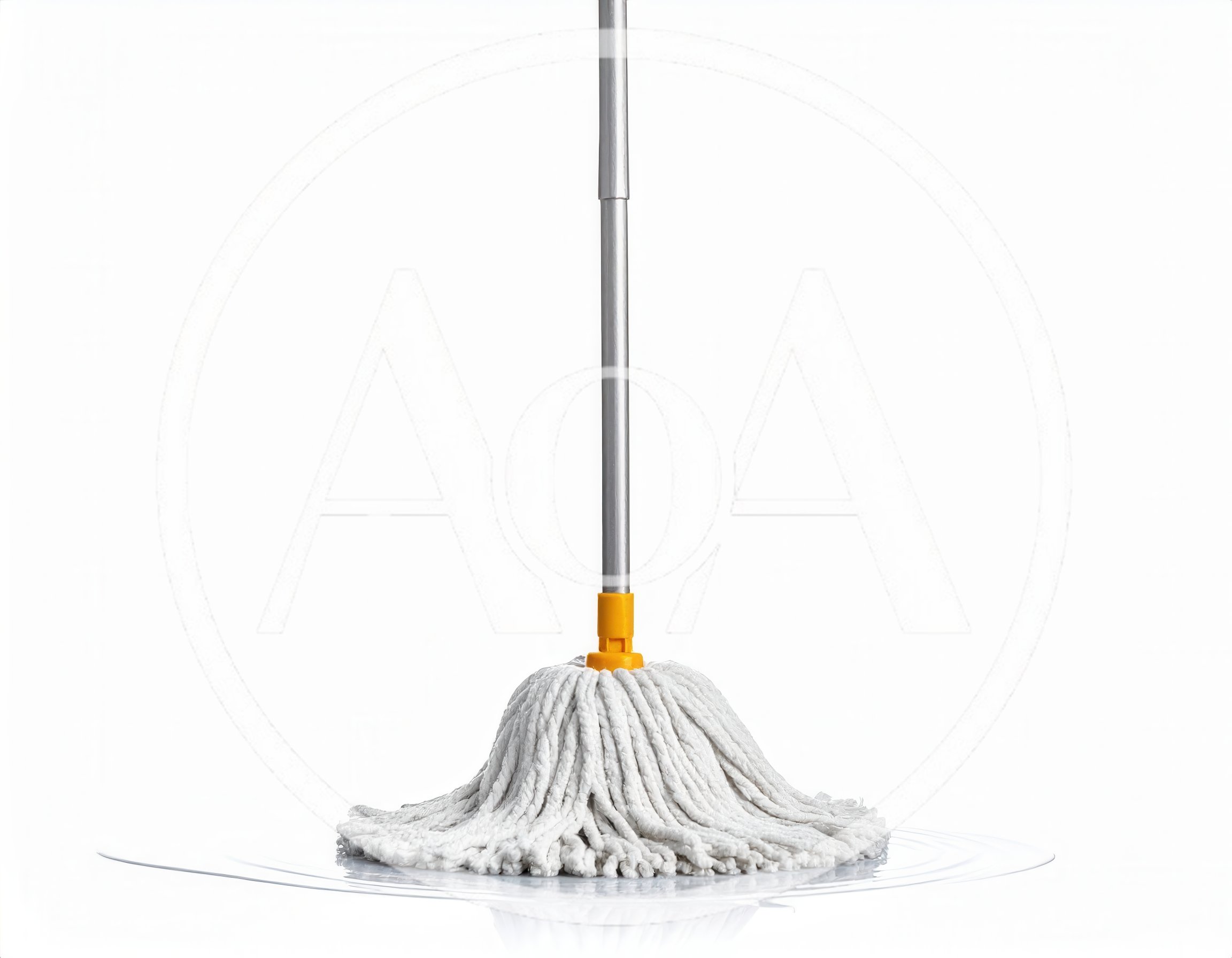 White Cotton String Mop Standing On Wet Floor