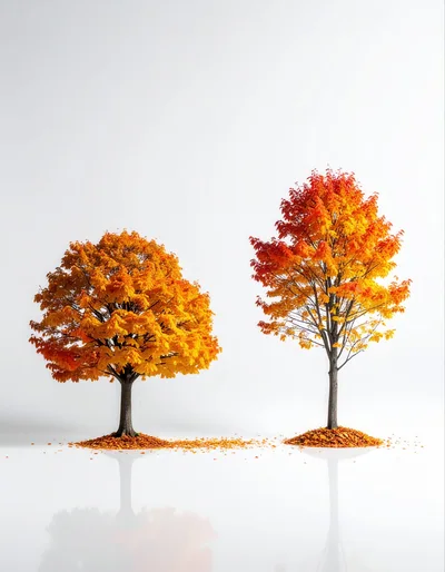 Two Autumn Trees With Vibrant Orange Leaves