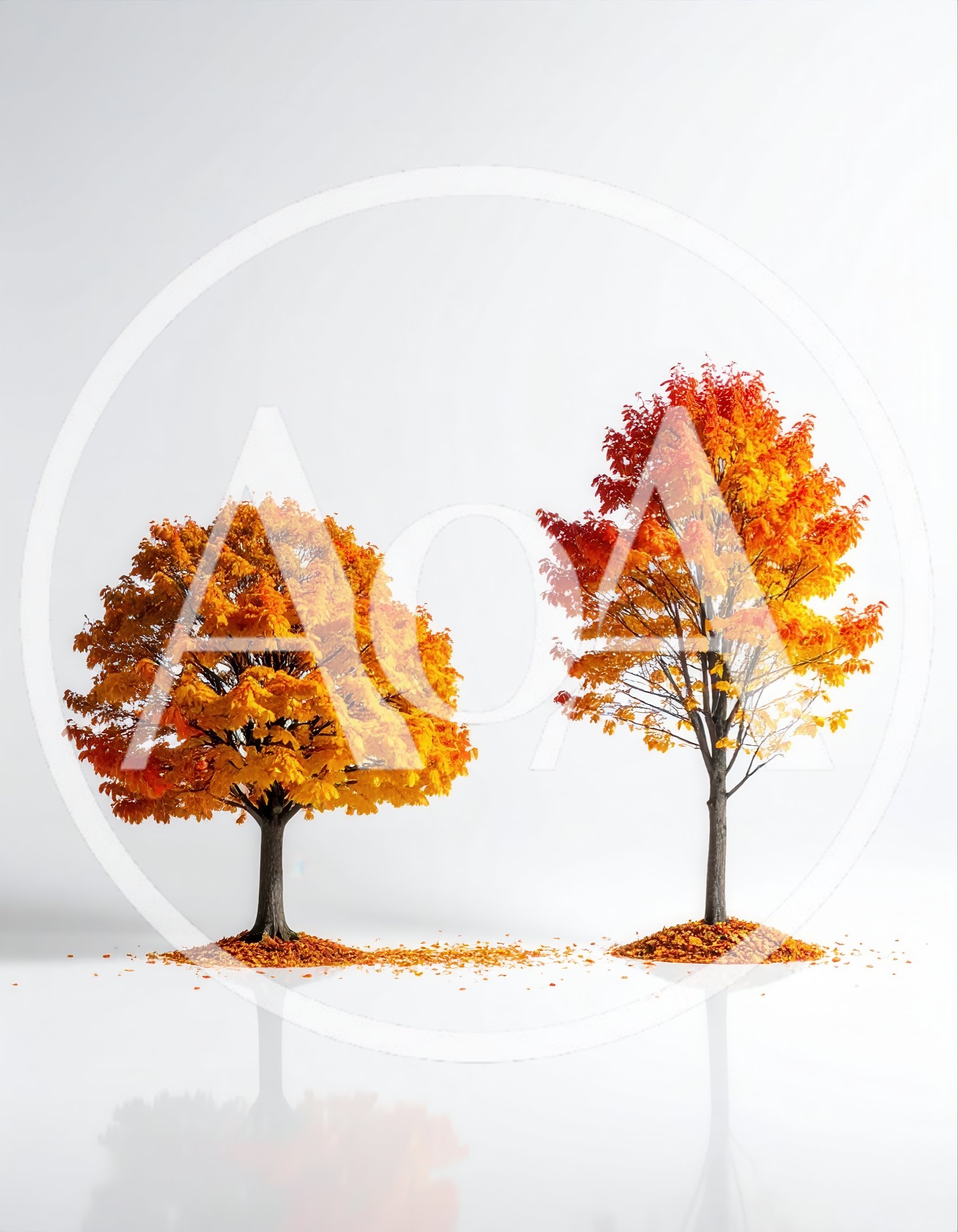 Two Autumn Trees With Vibrant Orange Leaves