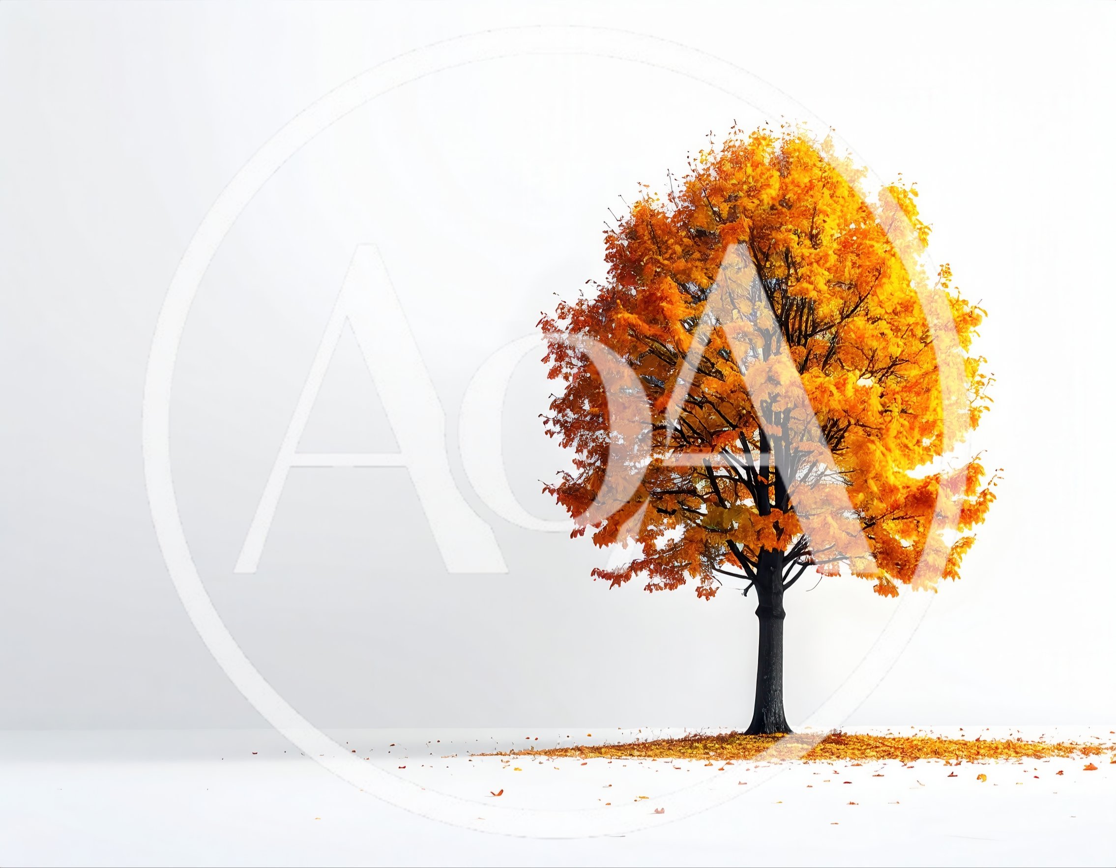 Single Autumn Tree With Golden Leaves On White Background