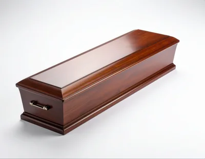 Polished Wooden Casket on White Background