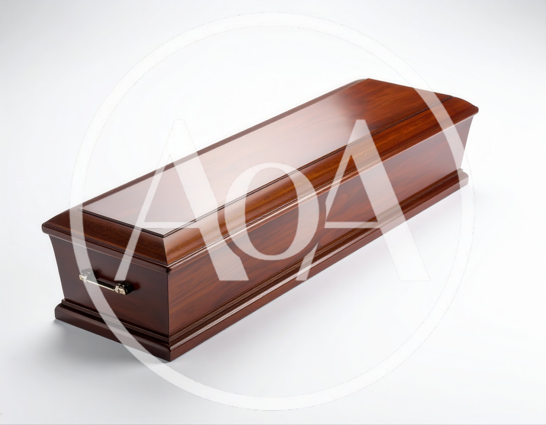 Polished Wooden Casket on White Background