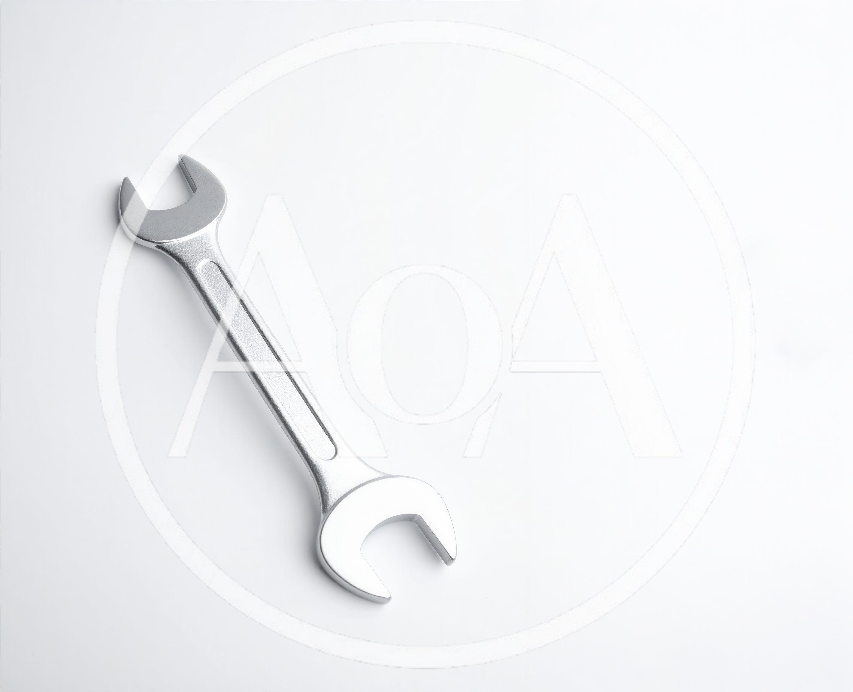 Silver Open Ended Wrench on White Background