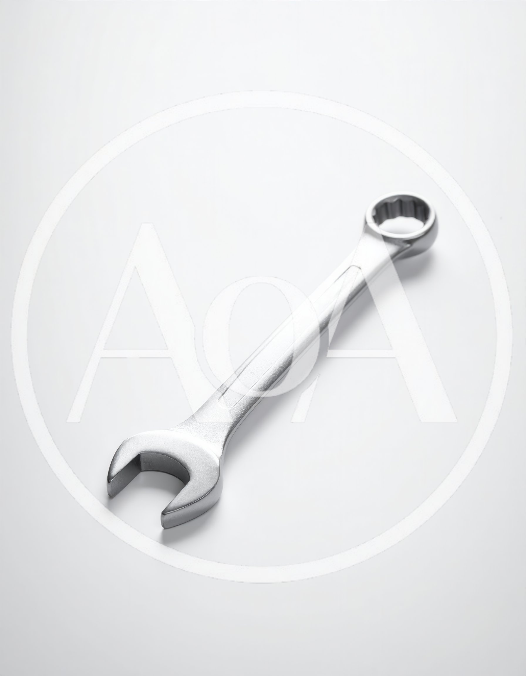 Single Chrome Combination Wrench on White Background