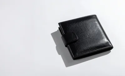Black Leather Wallet on White Background