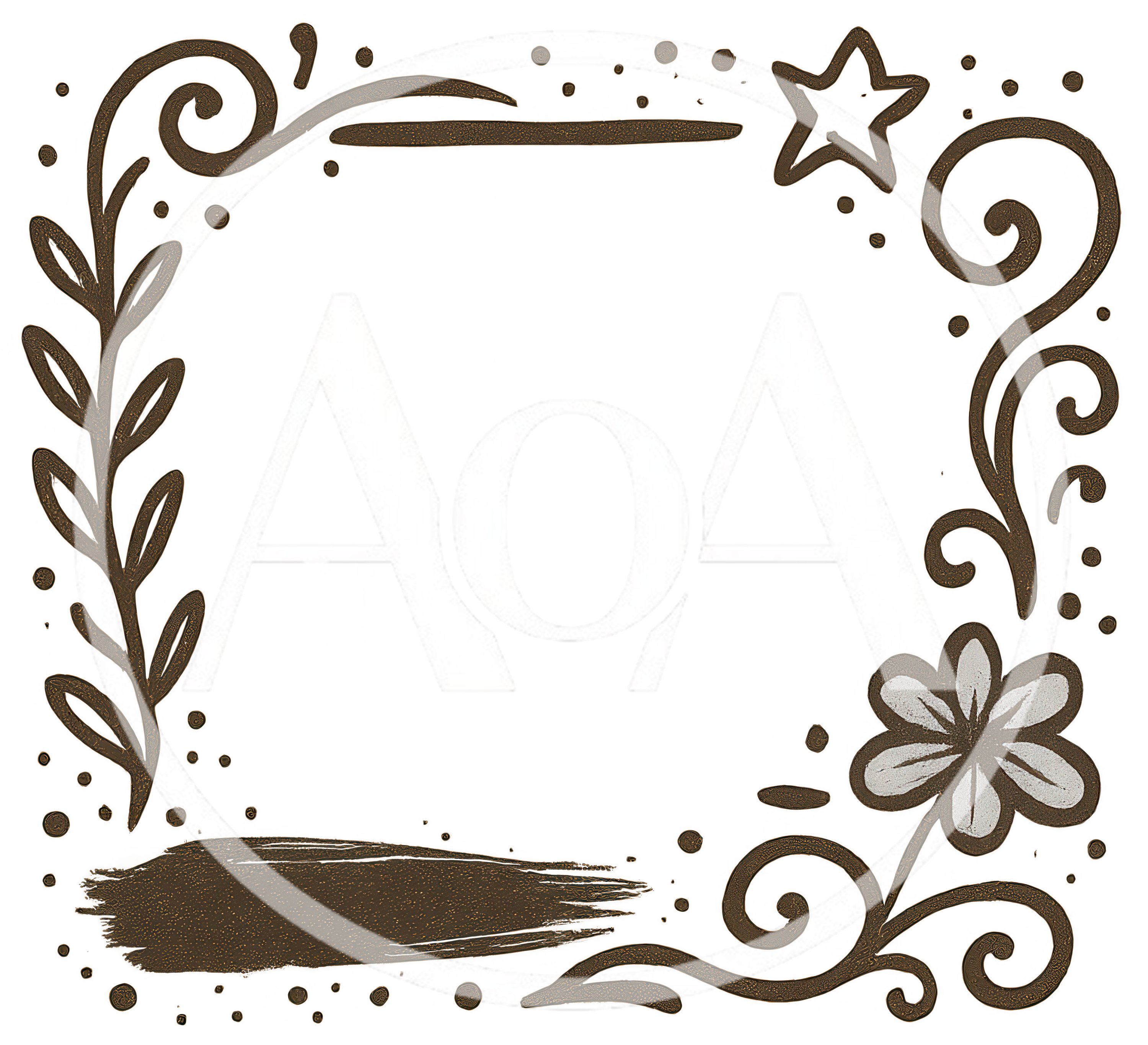 Decorative Brown Floral Border Frame With Star Accent