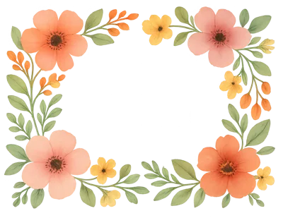 Watercolor Floral Frame With Peach And Yellow Flowers