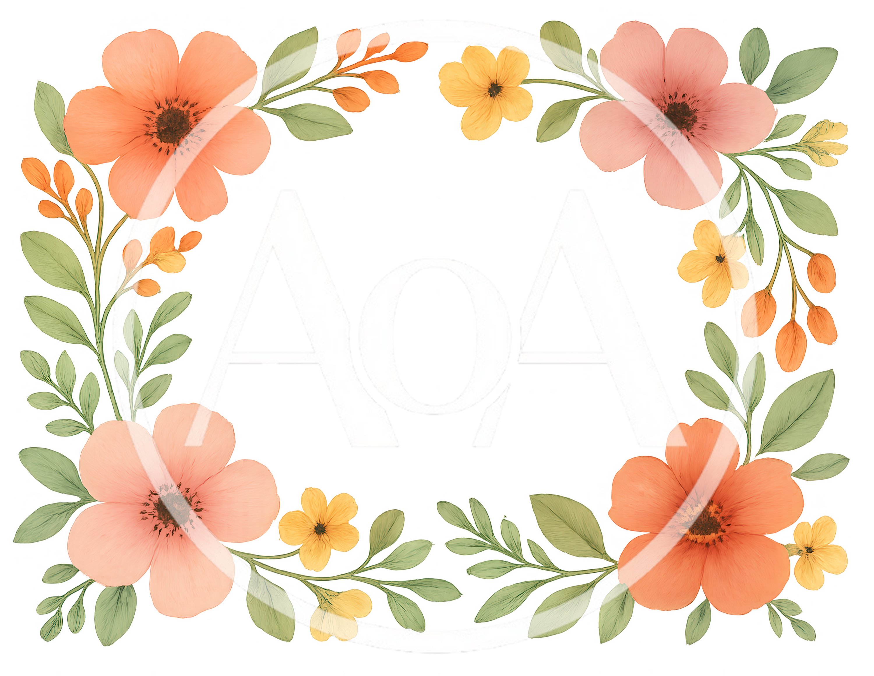 Watercolor Floral Frame With Peach And Yellow Flowers