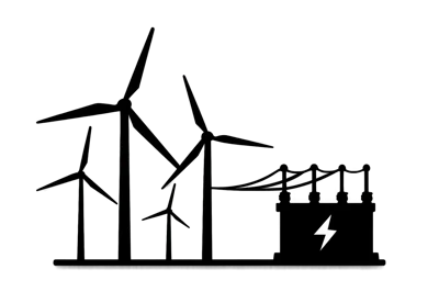 Wind Turbine Farm With Electrical Power Station Icon