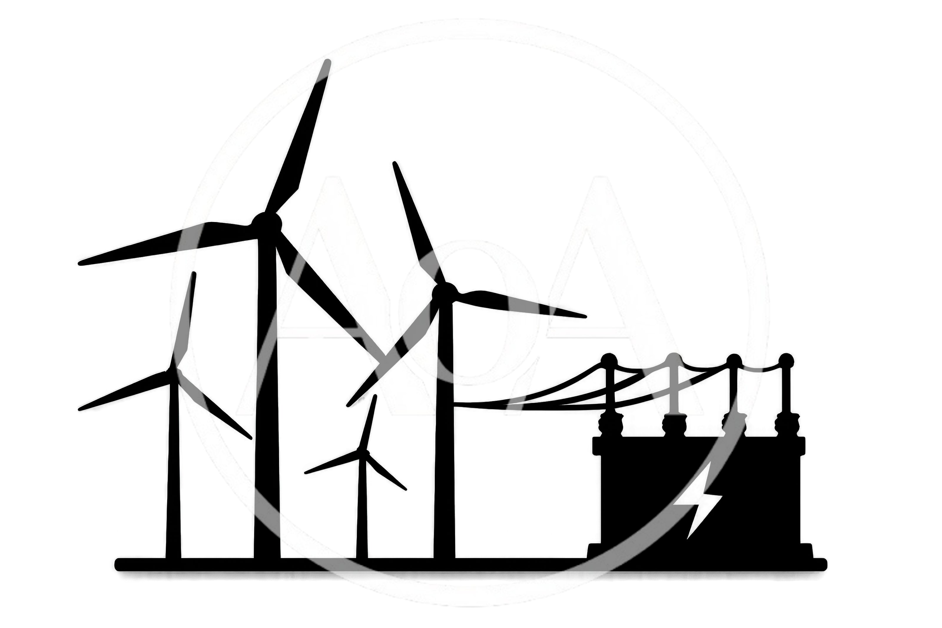 Wind Turbine Farm With Electrical Power Station Icon