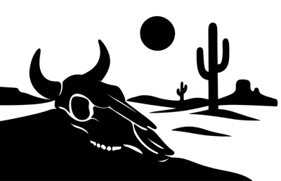Western Desert Landscape With Cow Skull Silhouette