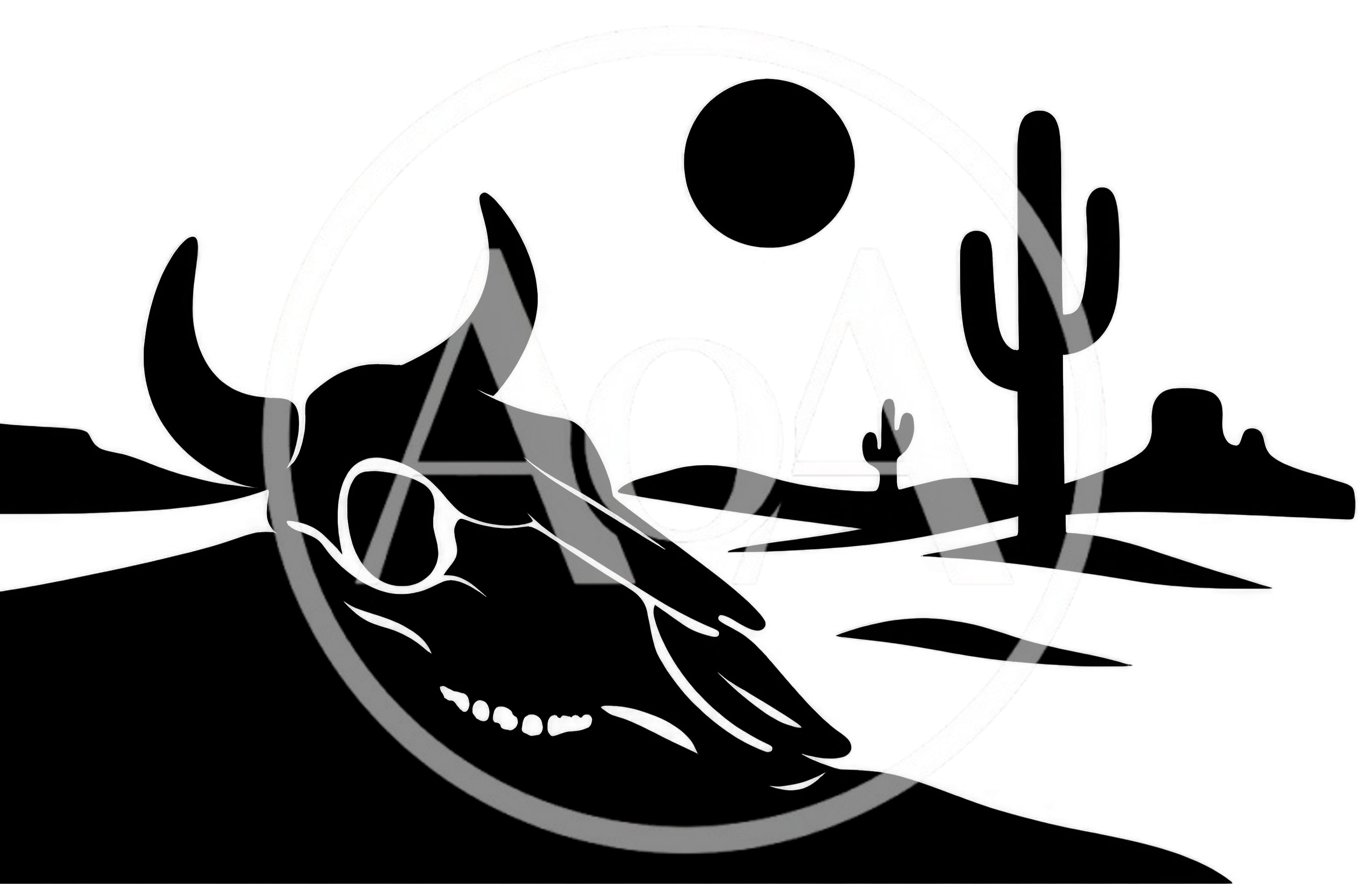 Western Desert Landscape With Cow Skull Silhouette