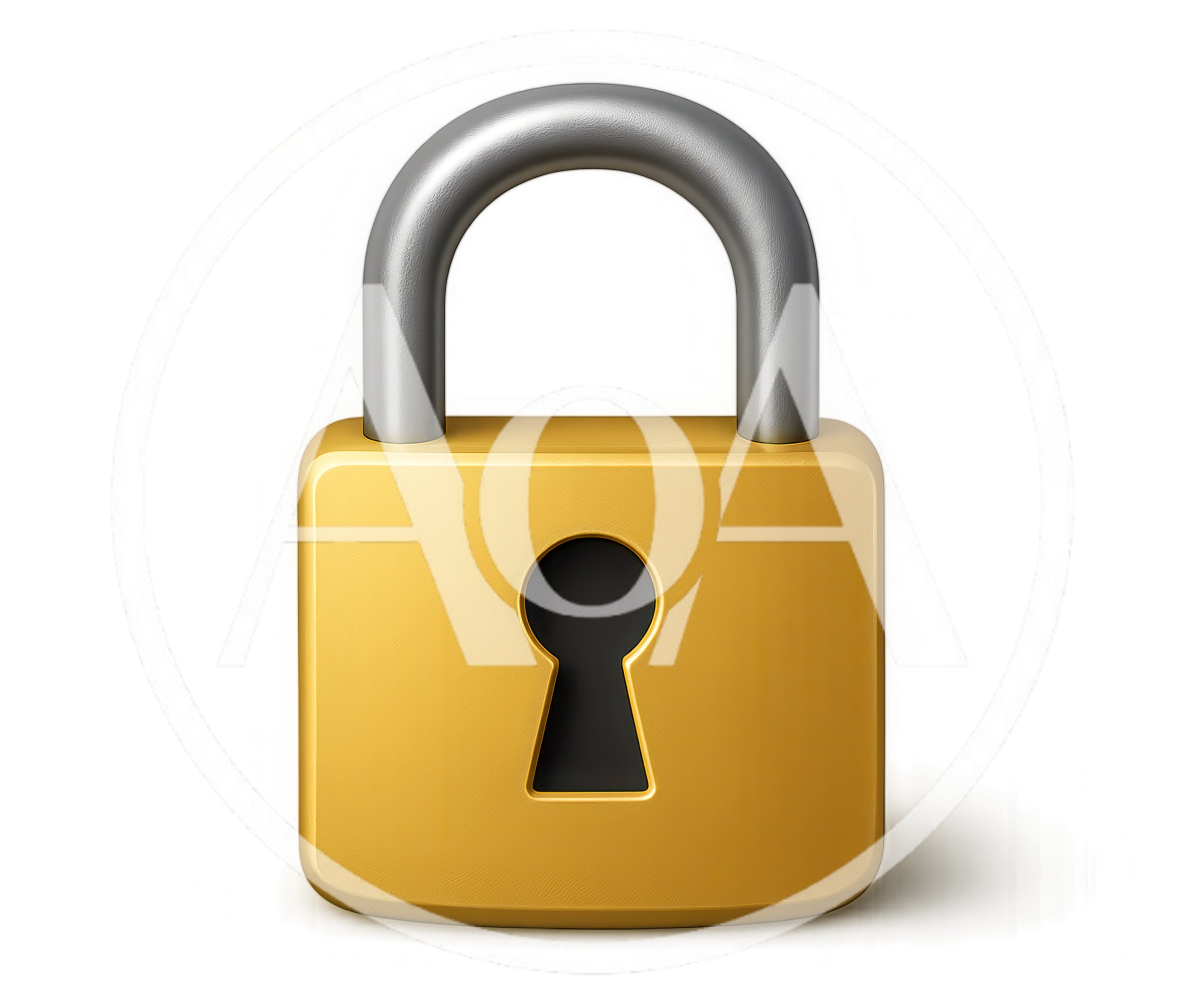 Gold Padlock With Silver Shackle On White Background