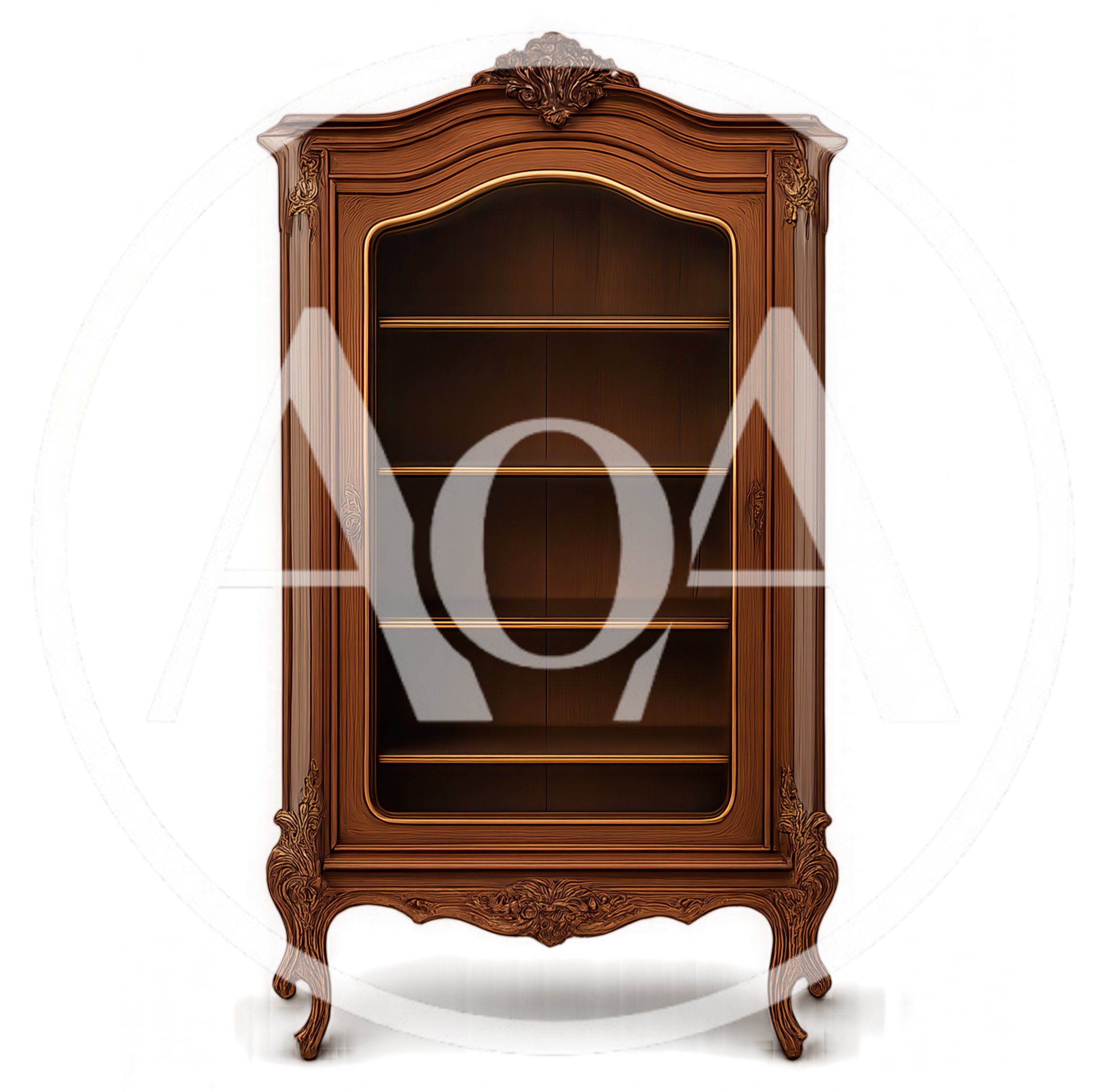 Antique Wooden Display Cabinet With Ornate Carvings