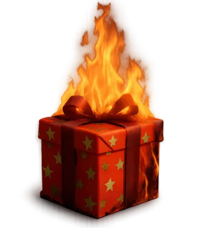 Red Gift Box Wrapped In Flames