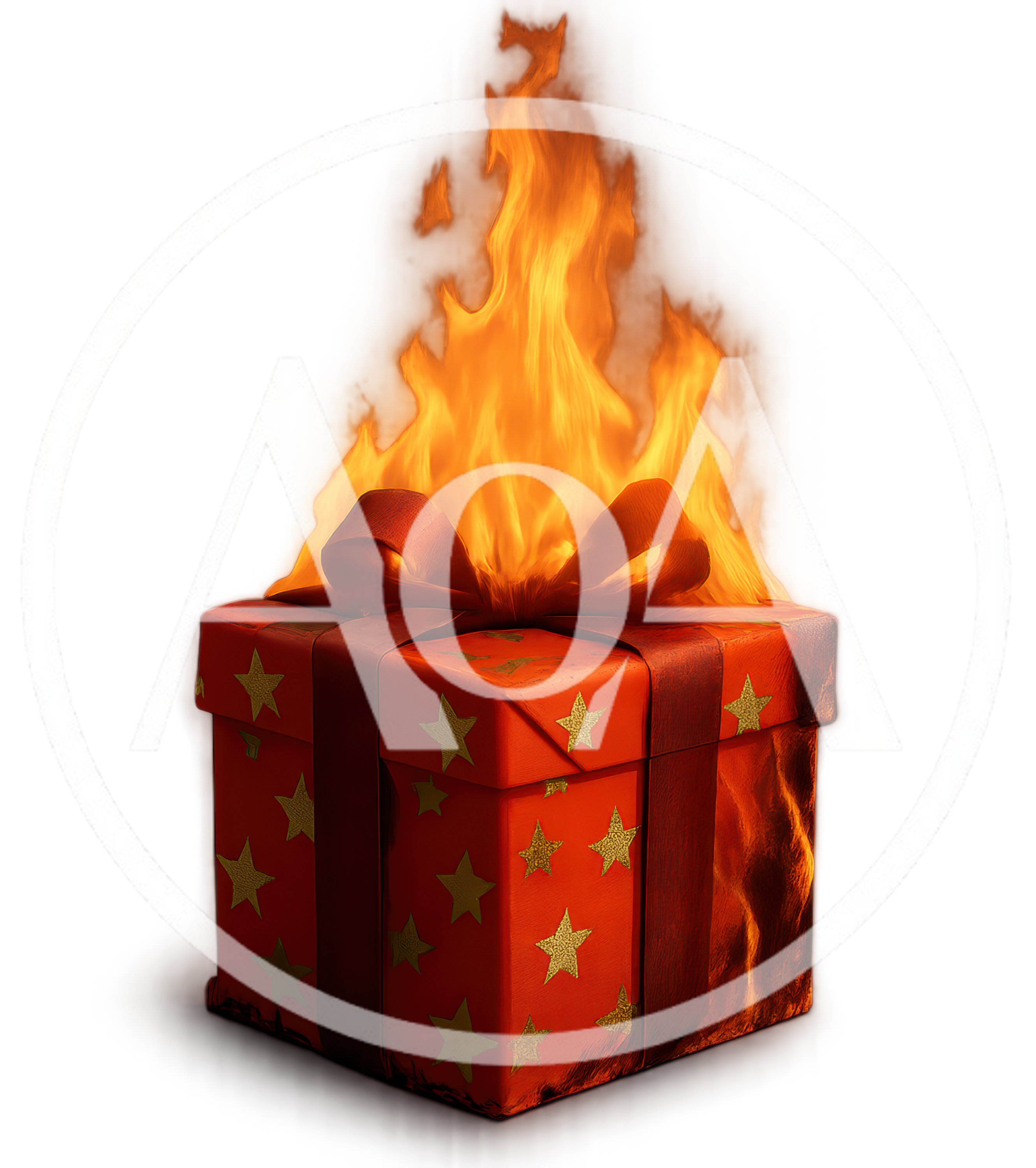 Red Gift Box Wrapped In Flames