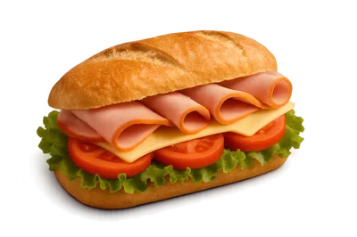 Fresh Ham and Cheese Sub Sandwich on White Background
