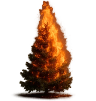 Burning Christmas Tree Isolated On Dark Background