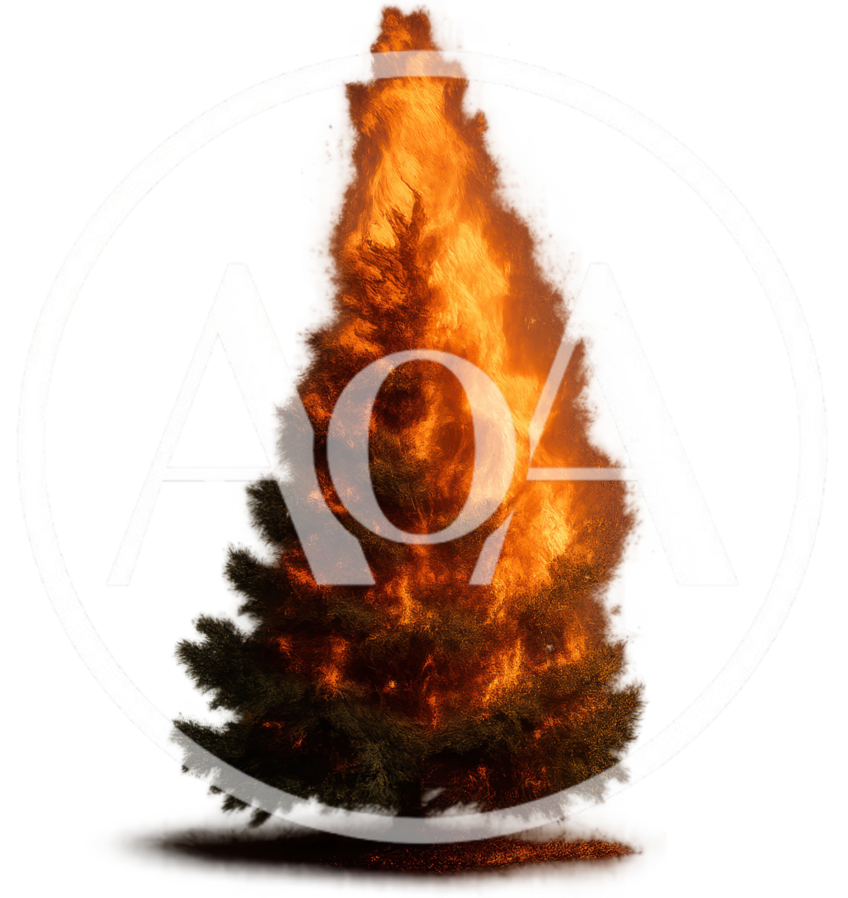 Burning Christmas Tree Isolated On Dark Background