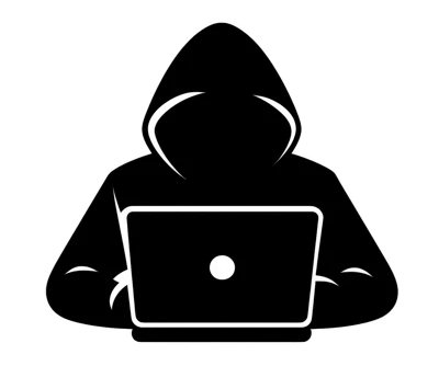 Black Silhouette Of A Hacker Using A Laptop