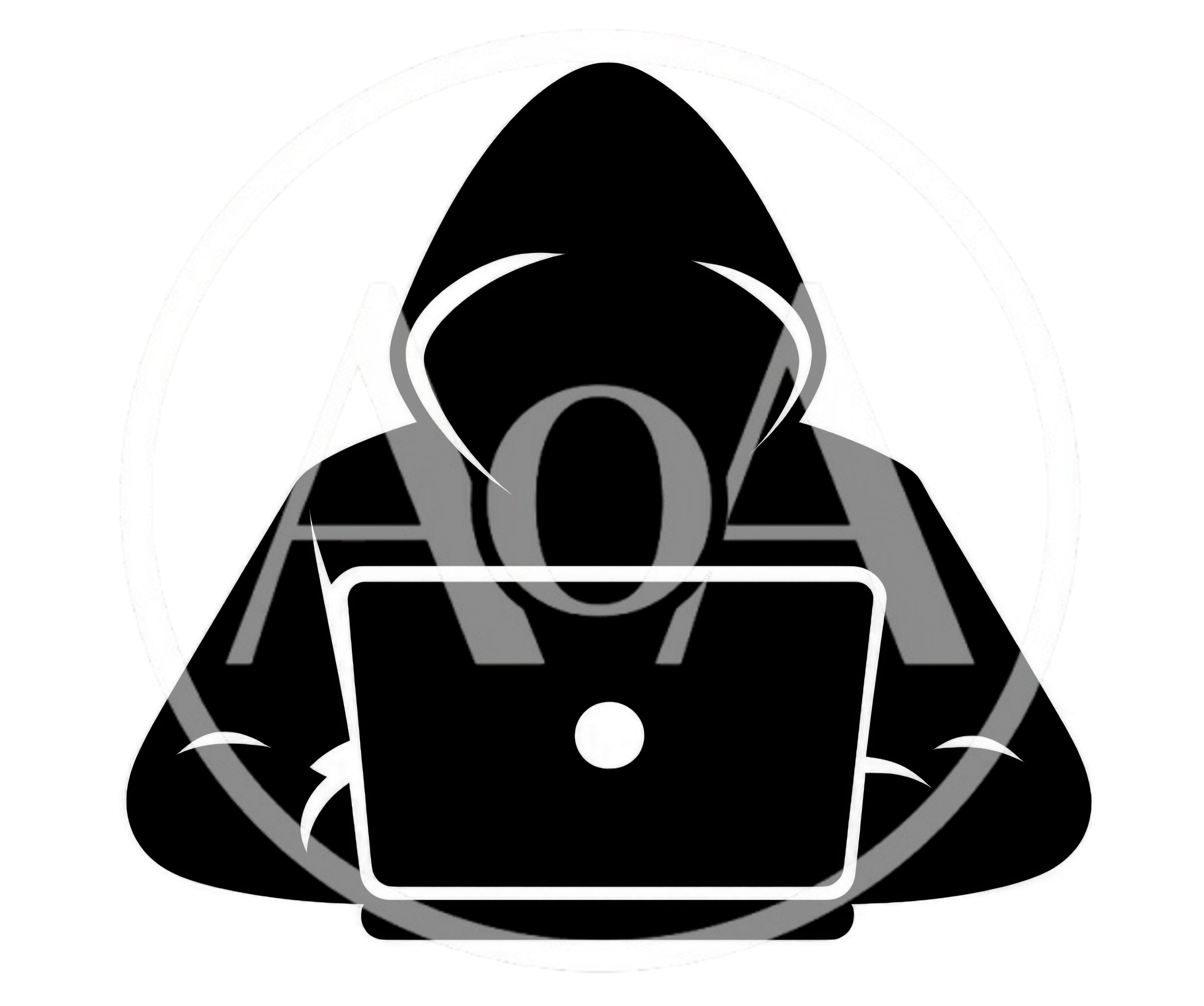 Black Silhouette Of A Hacker Using A Laptop