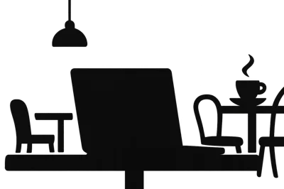 Minimalist Silhouette Illustration Of A Laptop In A Cafe