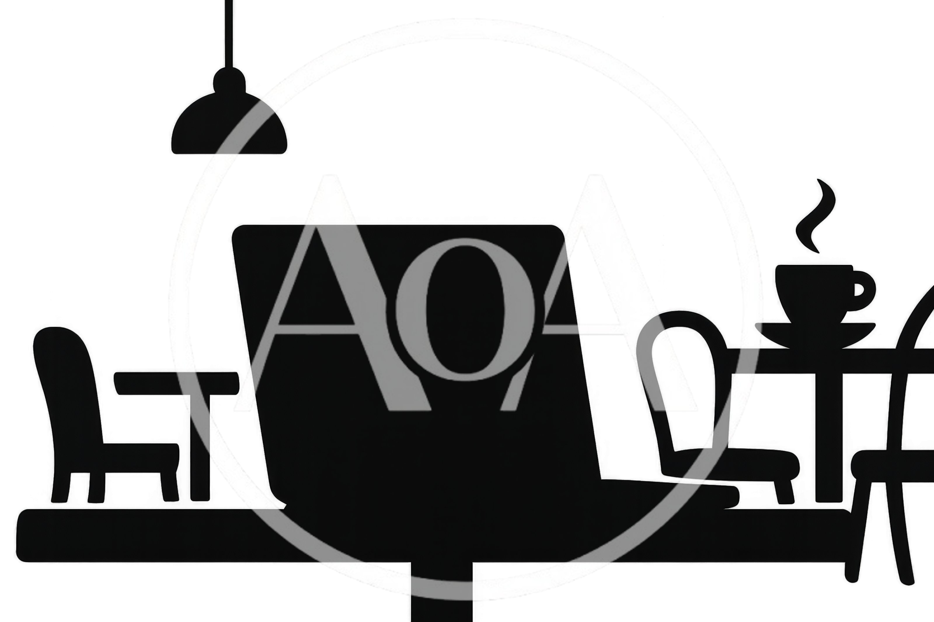 Minimalist Silhouette Illustration Of A Laptop In A Cafe