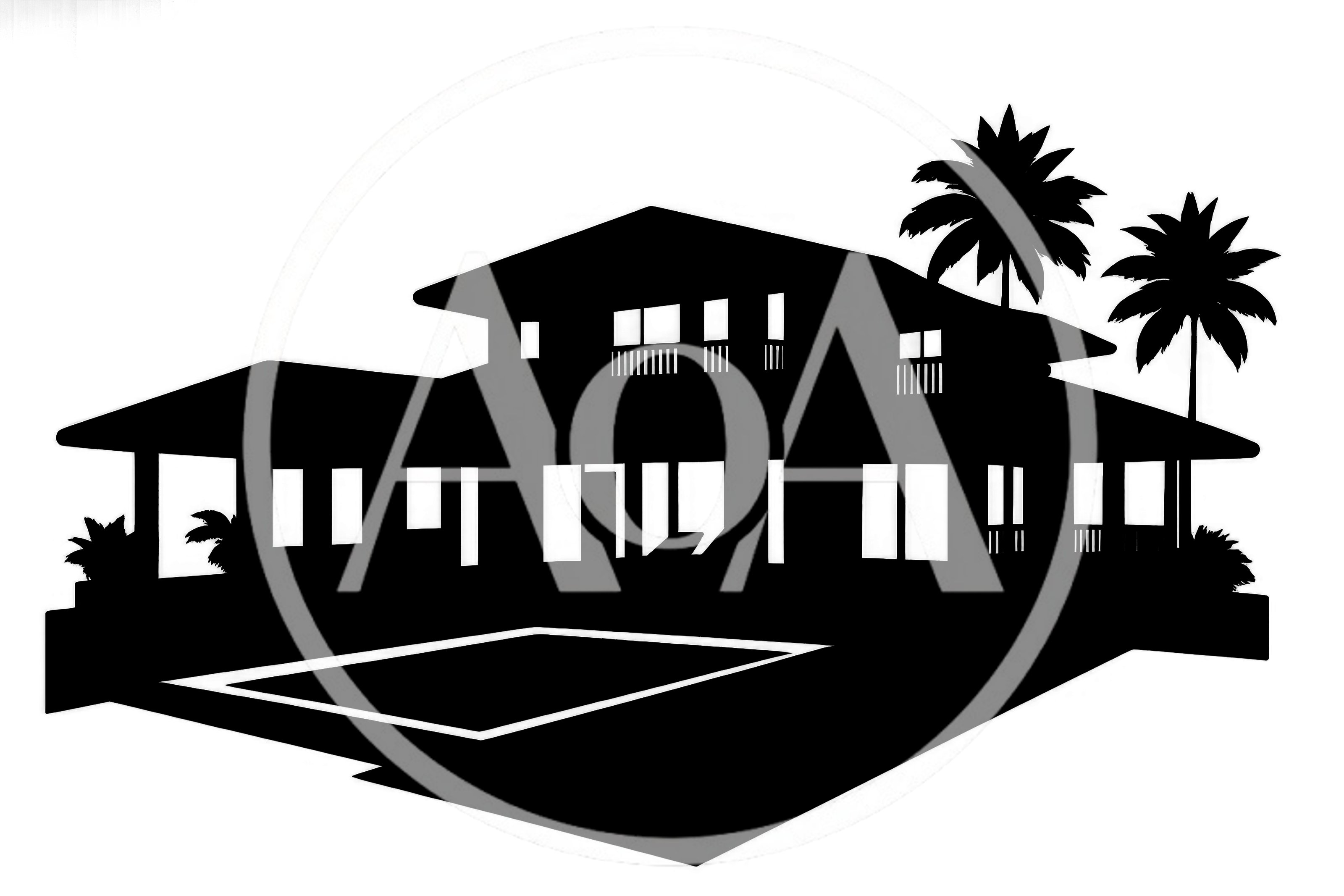 Black Silhouette Of A Luxury Tropical Villa With Pool