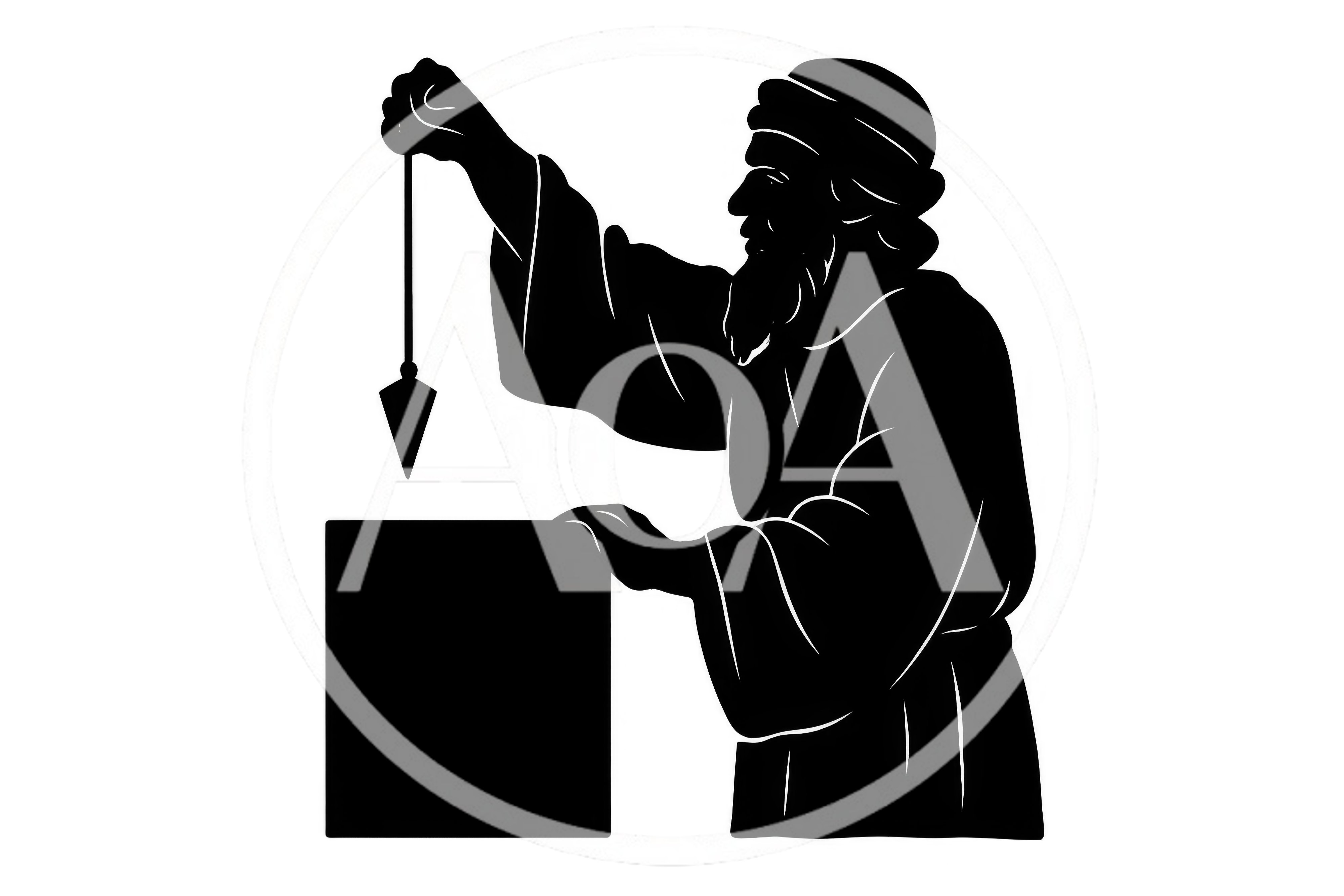 Silhouette Illustration Of An Ancient Architect Using A Plumb Bob