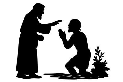 Silhouette Illustration Of A Man Kneeling Before A Prophet