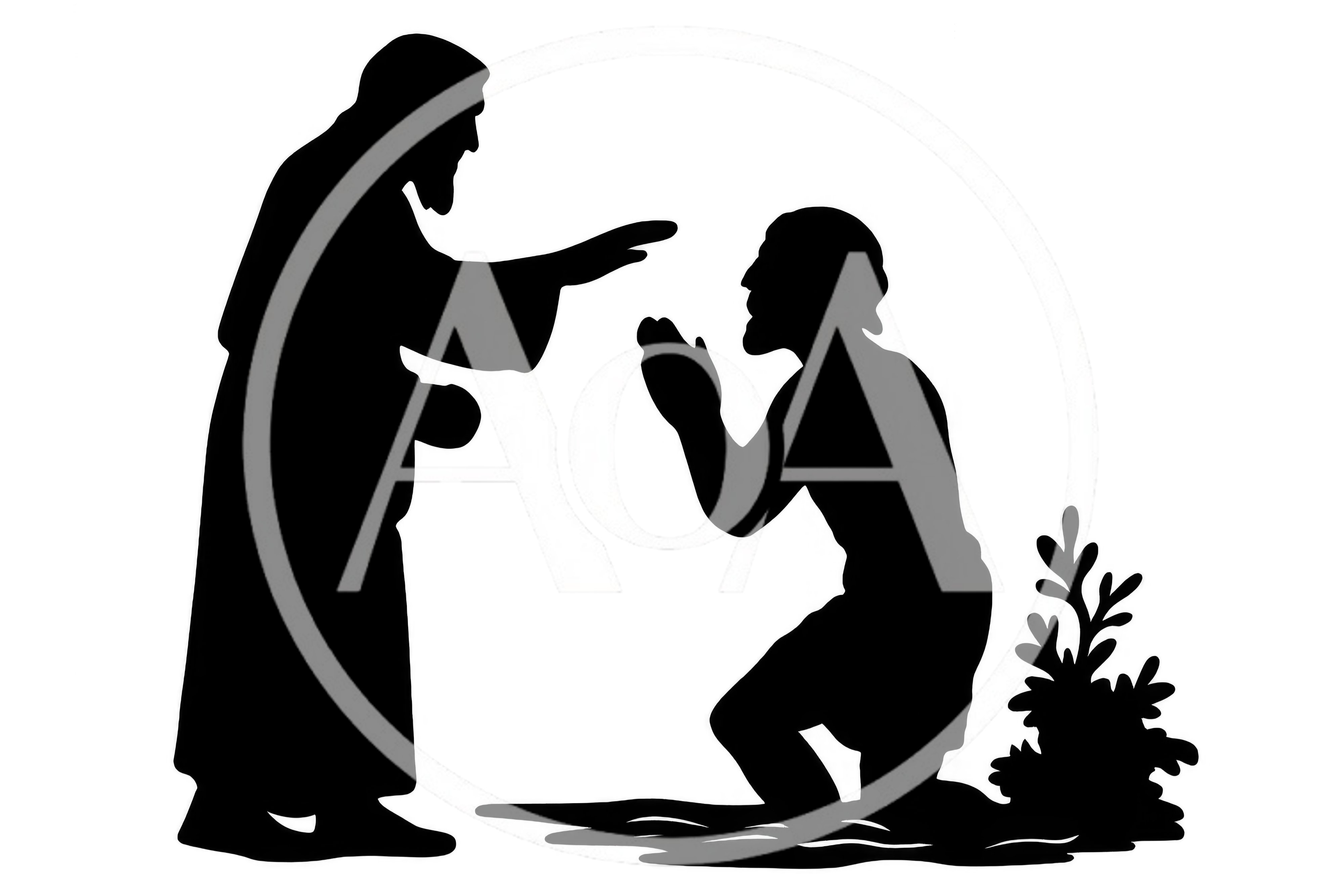 Silhouette Illustration Of A Man Kneeling Before A Prophet