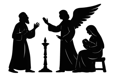Nativity Scene Silhouette With Angel And Holy Family