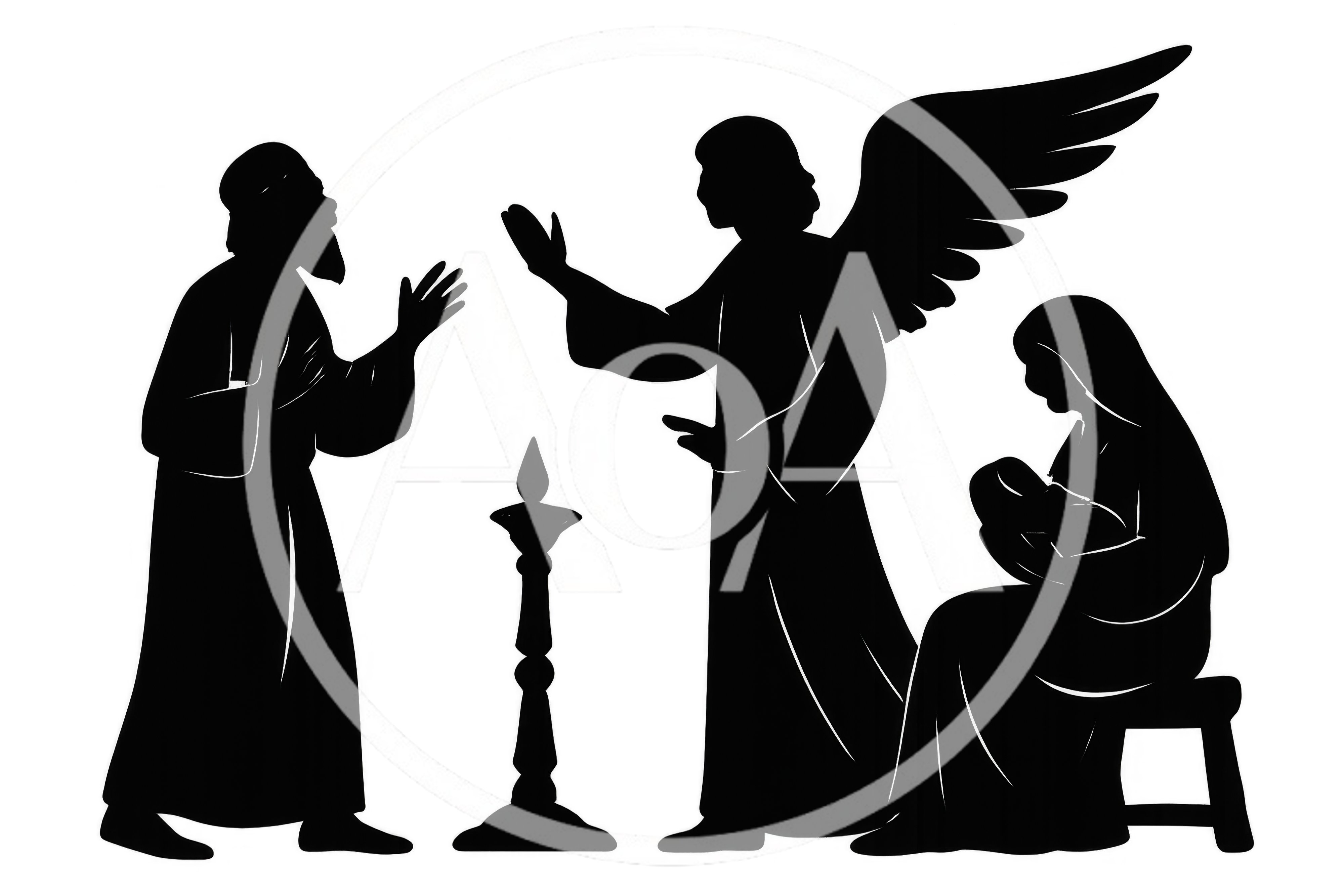 Nativity Scene Silhouette With Angel And Holy Family