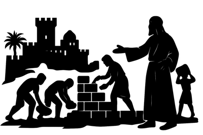 Silhouette Illustration Of Biblical Construction Workers Building A Wall