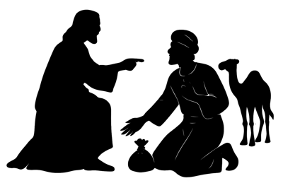 Silhouette Illustration of Jesus and a Wealthy Man